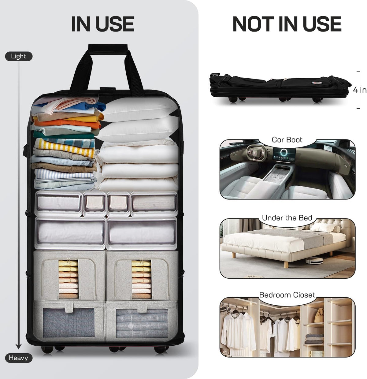 30''36''40''Rolling Wheeled Duffel Bag Suitcases with Wheels Expandable Foldable Luggage Bag Rolling Travel Bag Duffel Bag for Men Women#Black,30