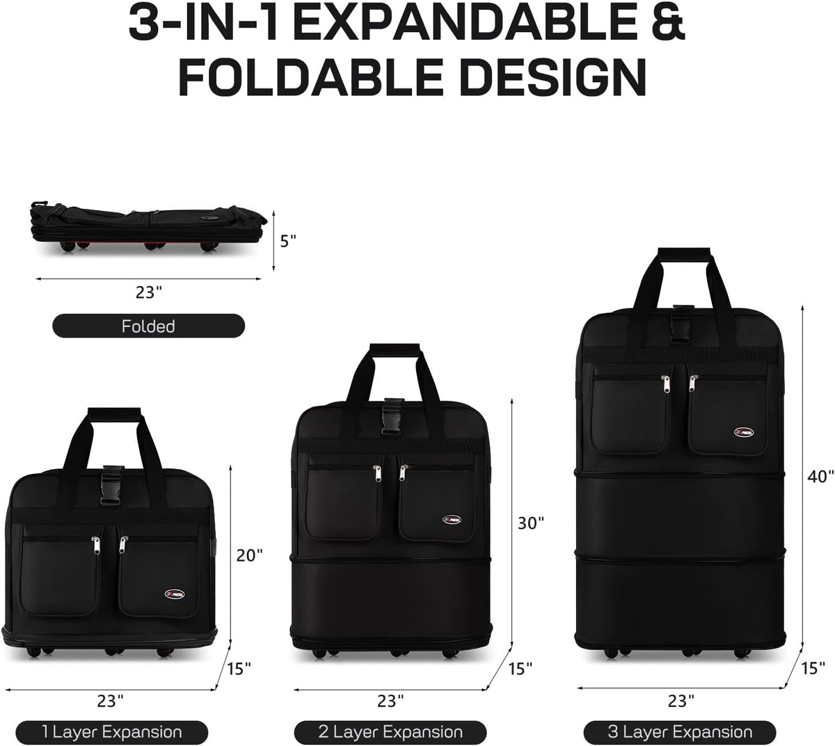 30''36''40''Rolling Wheeled Duffel Bag Suitcases with Wheels Expandable Foldable Luggage Bag Rolling Travel Bag Duffel Bag for Men Women#Black,30