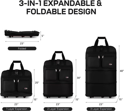 30''36''40''Rolling Wheeled Duffel Bag Suitcases with Wheels Expandable Foldable Luggage Bag Rolling Travel Bag Duffel Bag for Men Women#Black,30