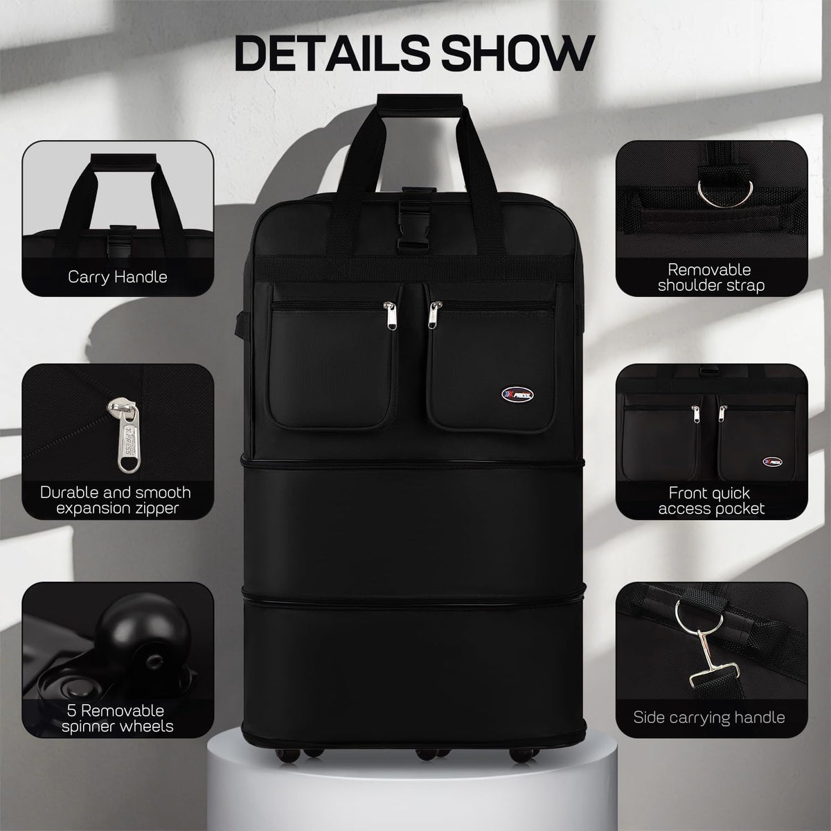 30''36''40''Rolling Wheeled Duffel Bag Suitcases with Wheels Expandable Foldable Luggage Bag Rolling Travel Bag Duffel Bag for Men Women#Black,30