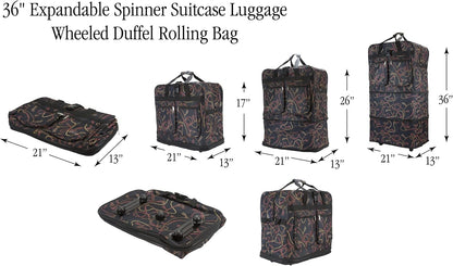 30''36''40''Rolling Wheeled Duffel Bag Suitcases with Wheels Expandable Foldable Luggage Bag Rolling Travel Bag Duffel Bag for Men Women#Black,30