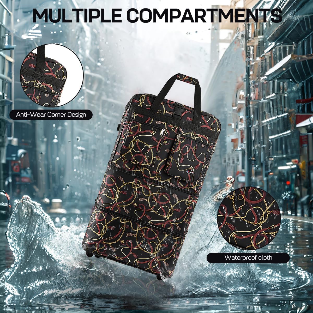 30''36''40''Rolling Wheeled Duffel Bag Suitcases with Wheels Expandable Foldable Luggage Bag Rolling Travel Bag Duffel Bag for Men Women#Black,30