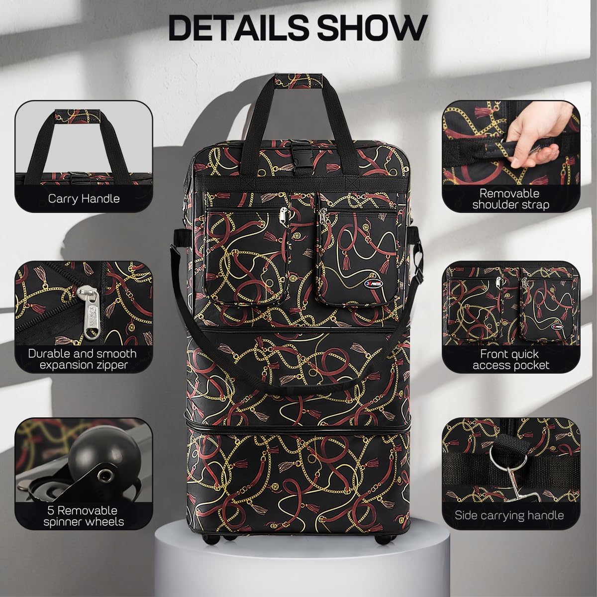 30''36''40''Rolling Wheeled Duffel Bag Suitcases with Wheels Expandable Foldable Luggage Bag Rolling Travel Bag Duffel Bag for Men Women#Black,30