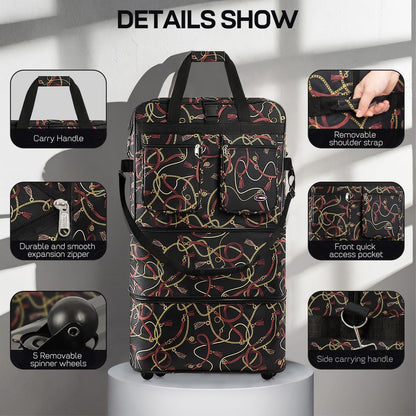 30''36''40''Rolling Wheeled Duffel Bag Suitcases with Wheels Expandable Foldable Luggage Bag Rolling Travel Bag Duffel Bag for Men Women#Black,30
