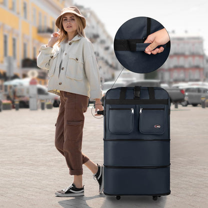 30''36''40''Rolling Wheeled Duffel Bag Suitcases with Wheels Expandable Foldable Luggage Bag Rolling Travel Bag Duffel Bag for Men Women#Black,30