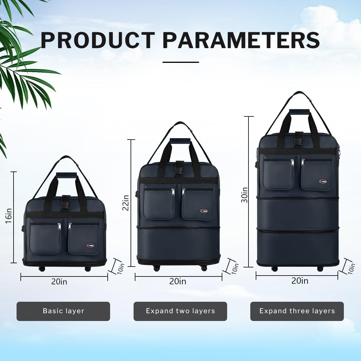 30''36''40''Rolling Wheeled Duffel Bag Suitcases with Wheels Expandable Foldable Luggage Bag Rolling Travel Bag Duffel Bag for Men Women#Black,30