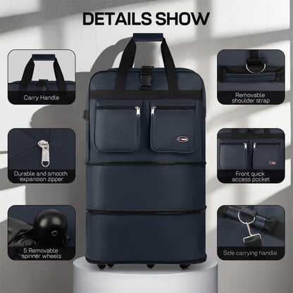 30''36''40''Rolling Wheeled Duffel Bag Suitcases with Wheels Expandable Foldable Luggage Bag Rolling Travel Bag Duffel Bag for Men Women#Black,30