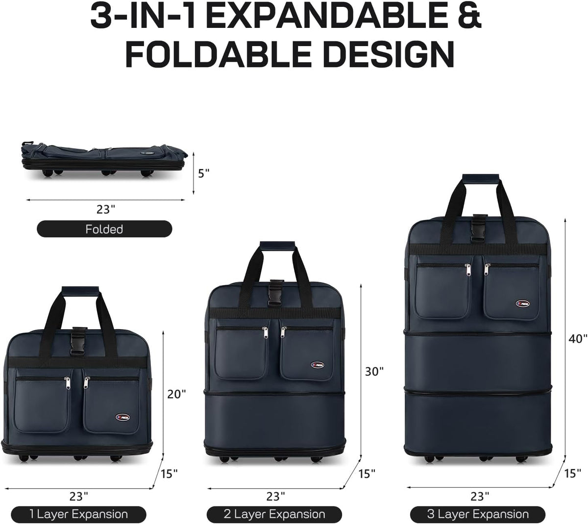 30''36''40''Rolling Wheeled Duffel Bag Suitcases with Wheels Expandable Foldable Luggage Bag Rolling Travel Bag Duffel Bag for Men Women#Black,30
