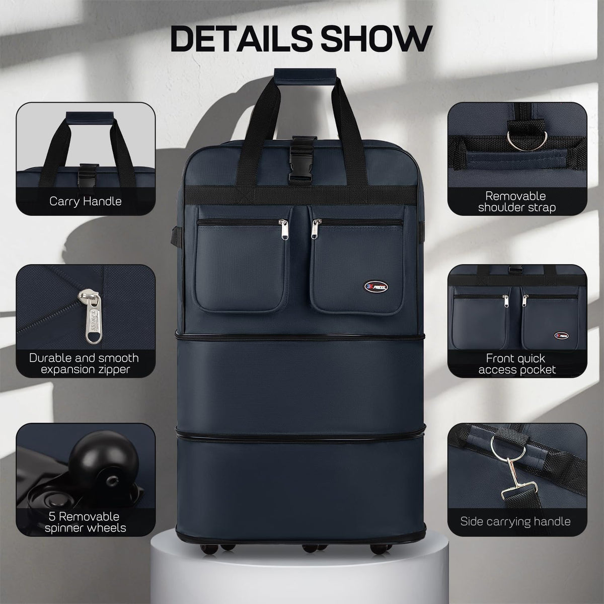 30''36''40''Rolling Wheeled Duffel Bag Suitcases with Wheels Expandable Foldable Luggage Bag Rolling Travel Bag Duffel Bag for Men Women#Black,30
