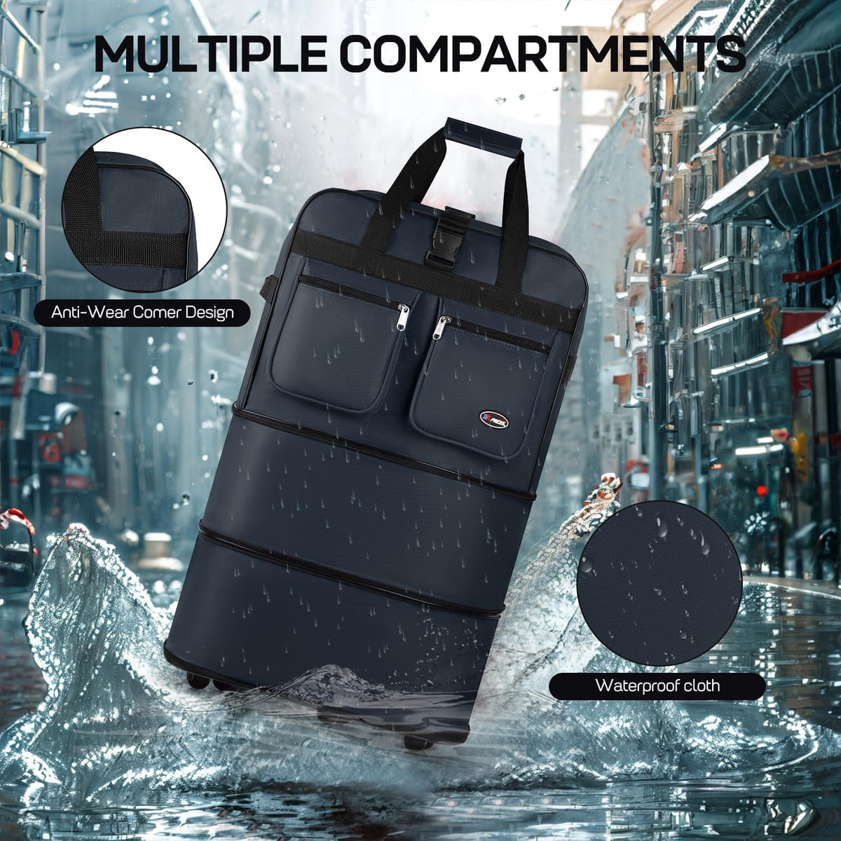 30''36''40''Rolling Wheeled Duffel Bag Suitcases with Wheels Expandable Foldable Luggage Bag Rolling Travel Bag Duffel Bag for Men Women#Black,30