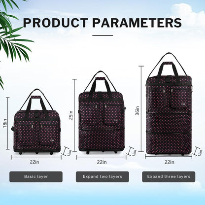 30''36''40''Rolling Wheeled Duffel Bag Suitcases with Wheels Expandable Foldable Luggage Bag Rolling Travel Bag Duffel Bag for Men Women#Black,30