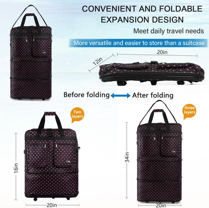 30''36''40''Rolling Wheeled Duffel Bag Suitcases with Wheels Expandable Foldable Luggage Bag Rolling Travel Bag Duffel Bag for Men Women#Black,30