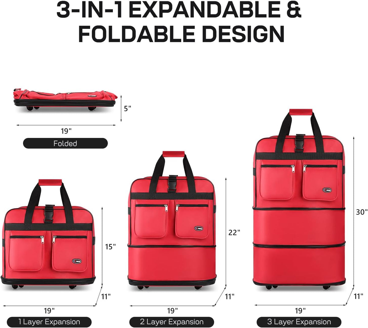 30''36''40''Rolling Wheeled Duffel Bag Suitcases with Wheels Expandable Foldable Luggage Bag Rolling Travel Bag Duffel Bag for Men Women#Black,30