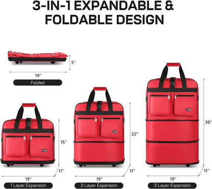 30''36''40''Rolling Wheeled Duffel Bag Suitcases with Wheels Expandable Foldable Luggage Bag Rolling Travel Bag Duffel Bag for Men Women#Black,30