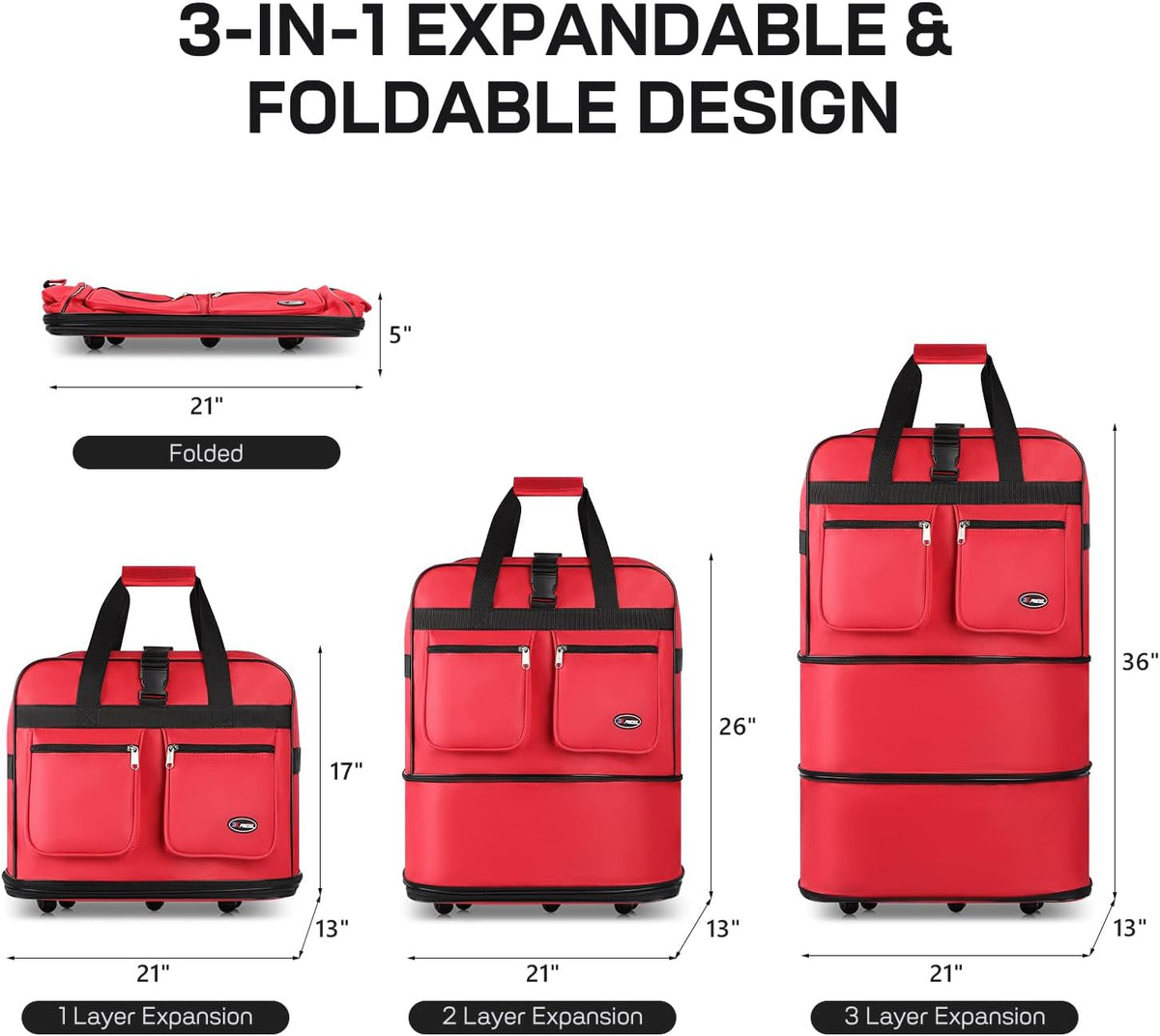 30''36''40''Rolling Wheeled Duffel Bag Suitcases with Wheels Expandable Foldable Luggage Bag Rolling Travel Bag Duffel Bag for Men Women#Black,30