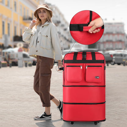 30''36''40''Rolling Wheeled Duffel Bag Suitcases with Wheels Expandable Foldable Luggage Bag Rolling Travel Bag Duffel Bag for Men Women#Black,30