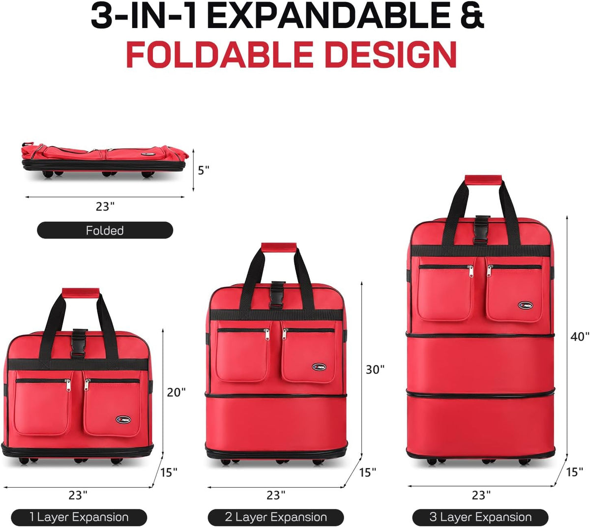 30''36''40''Rolling Wheeled Duffel Bag Suitcases with Wheels Expandable Foldable Luggage Bag Rolling Travel Bag Duffel Bag for Men Women#Black,30