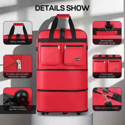 30''36''40''Rolling Wheeled Duffel Bag Suitcases with Wheels Expandable Foldable Luggage Bag Rolling Travel Bag Duffel Bag for Men Women#Black,30