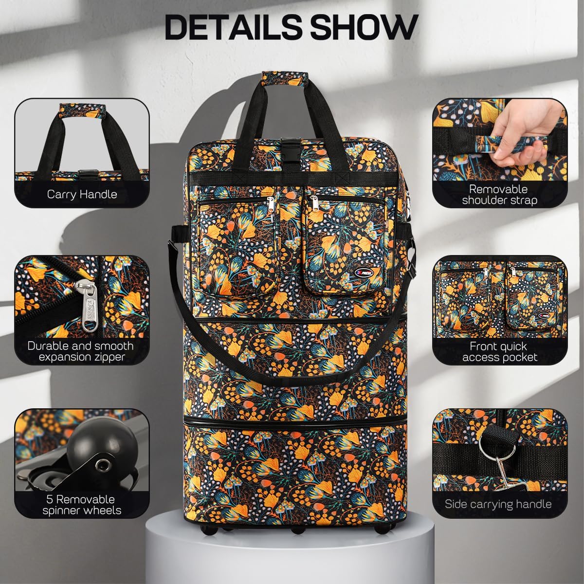 30''36''40''Rolling Wheeled Duffel Bag Suitcases with Wheels Expandable Foldable Luggage Bag Rolling Travel Bag Duffel Bag for Men Women#Black,30