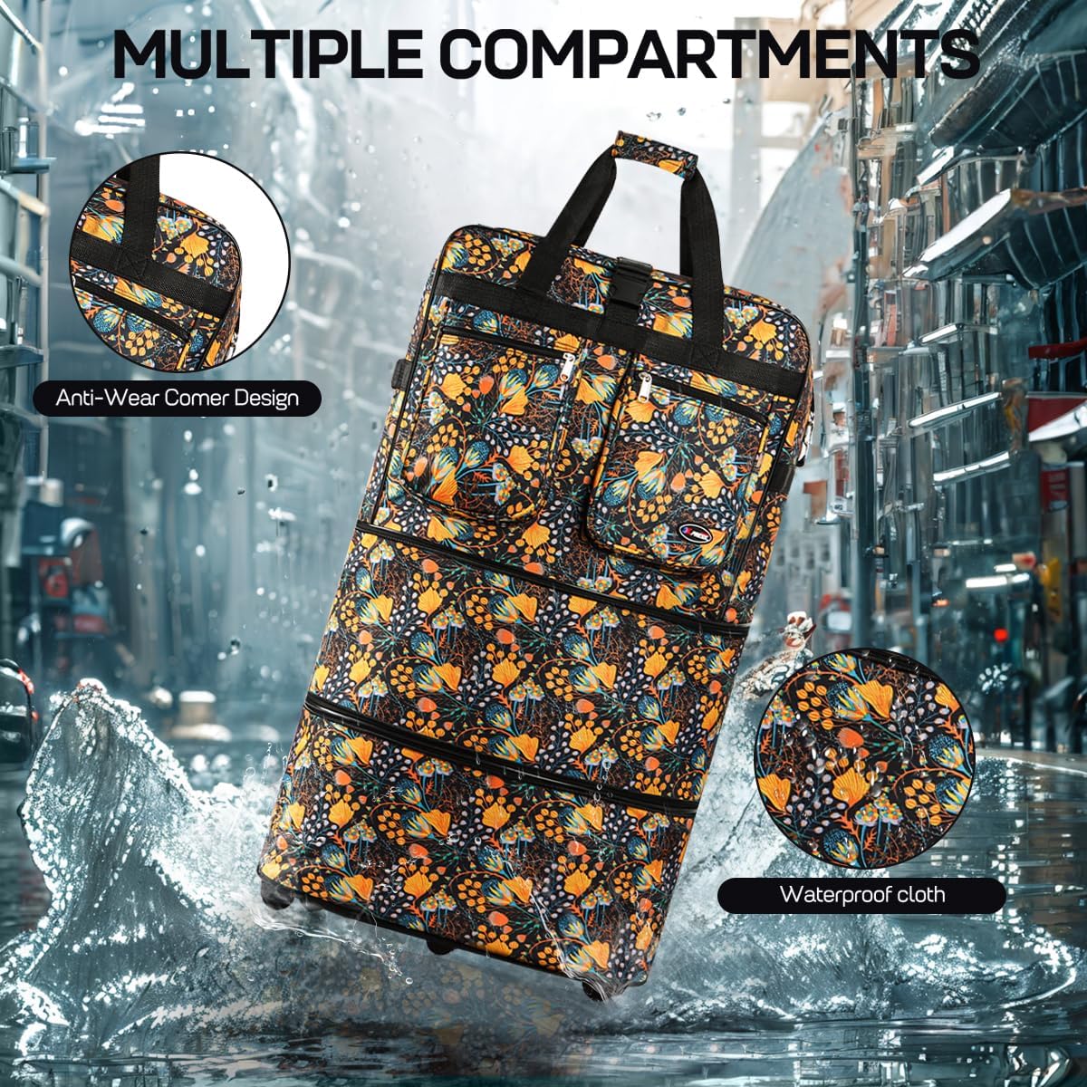 30''36''40''Rolling Wheeled Duffel Bag Suitcases with Wheels Expandable Foldable Luggage Bag Rolling Travel Bag Duffel Bag for Men Women#Black,30