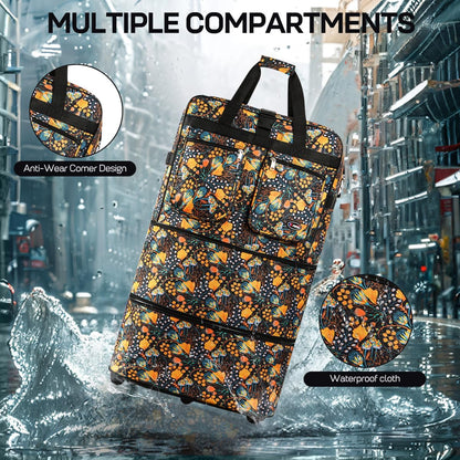30''36''40''Rolling Wheeled Duffel Bag Suitcases with Wheels Expandable Foldable Luggage Bag Rolling Travel Bag Duffel Bag for Men Women#Black,30