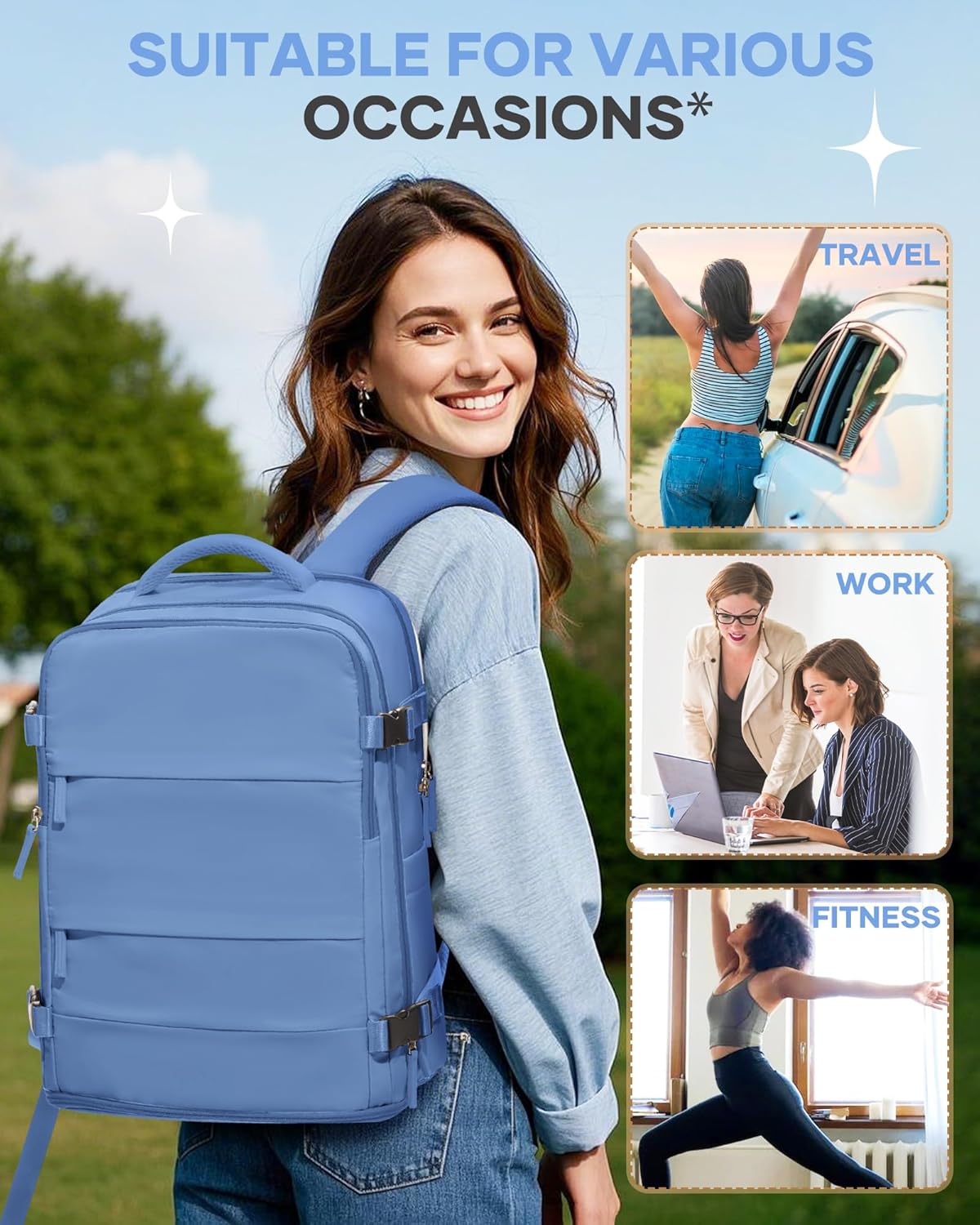 Travel Backpack Carry On Backpack Personal Item Travel Bag Mochila De Viaje Carry On Backpack For Airplanes Traveling Backpack For Women Gym Backpacks College Backpacks Sapphire Blue - Colors A