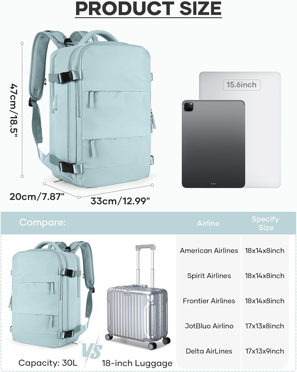 Travel Backpack Carry On Backpack Personal Item Travel Bag Mochila De Viaje Carry On Backpack For Airplanes Traveling Backpack For Women Gym Backpacks College Backpacks Sapphire Blue - Colors A