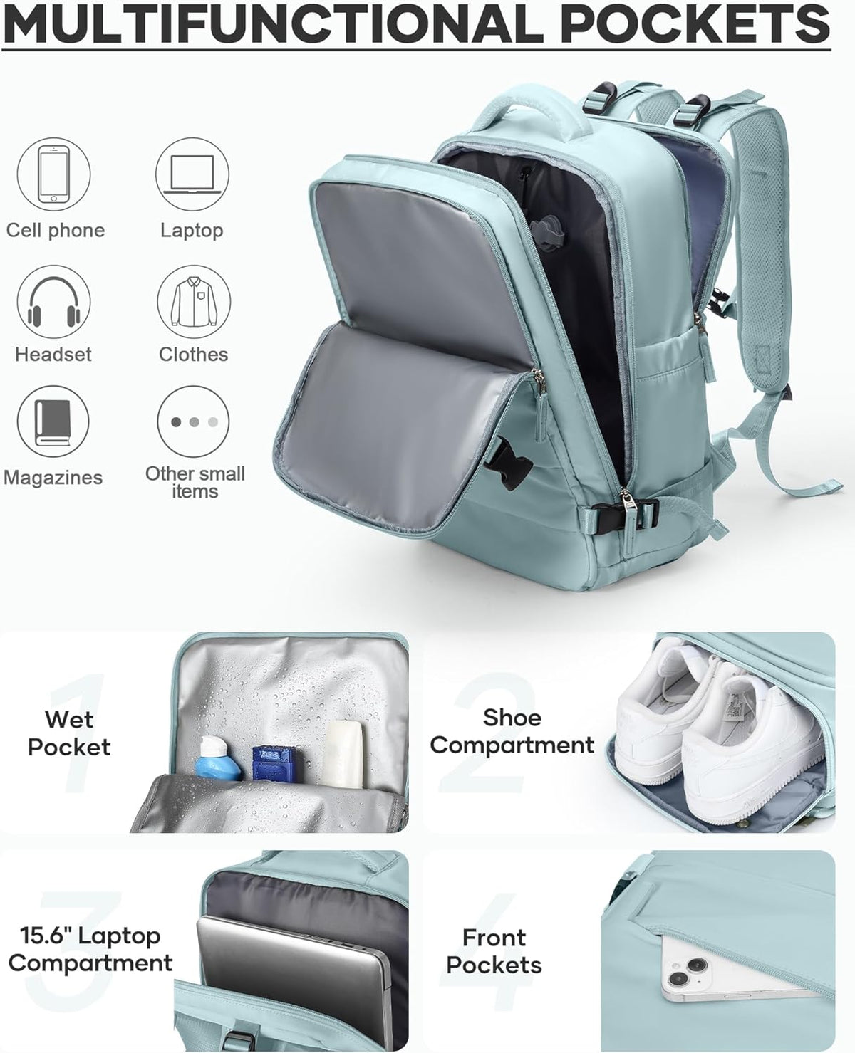 Travel Backpack Carry On Backpack Personal Item Travel Bag Mochila De Viaje Carry On Backpack For Airplanes Traveling Backpack For Women Gym Backpacks College Backpacks Sapphire Blue - Colors A