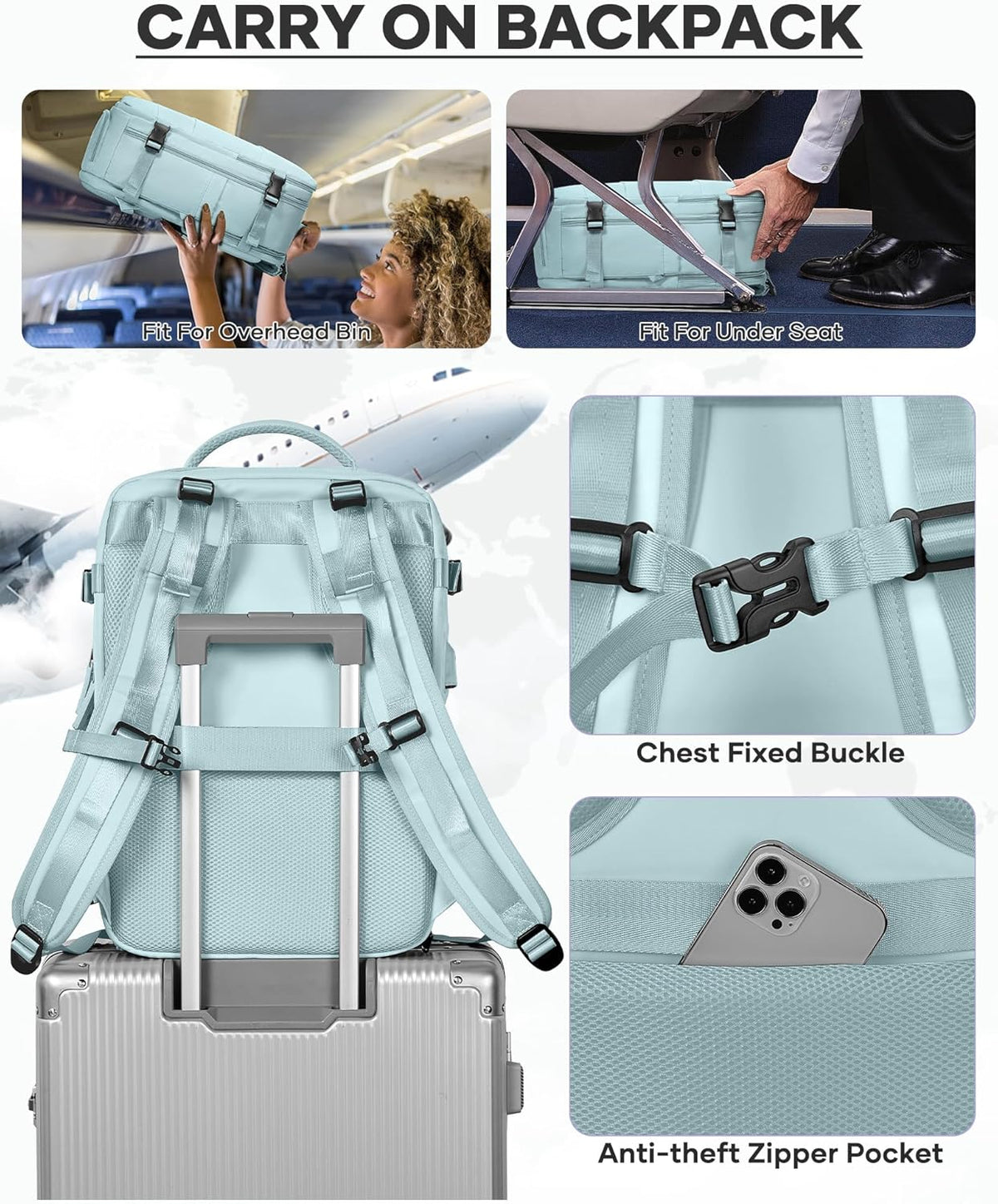Travel Backpack Carry On Backpack Personal Item Travel Bag Mochila De Viaje Carry On Backpack For Airplanes Traveling Backpack For Women Gym Backpacks College Backpacks Sapphire Blue - Colors A