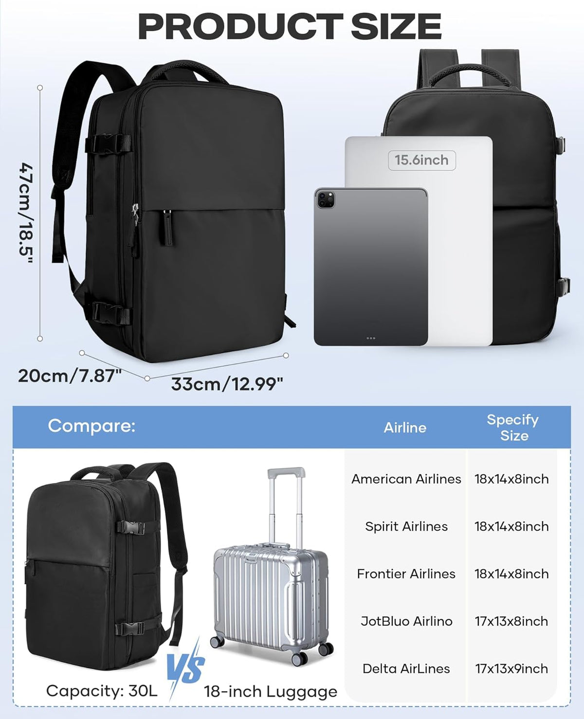 Travel Backpack Carry On Backpack Personal Item Travel Bag Mochila De Viaje Carry On Backpack For Airplanes Traveling Backpack For Women Gym Backpacks College Backpacks Sapphire Blue - Colors A
