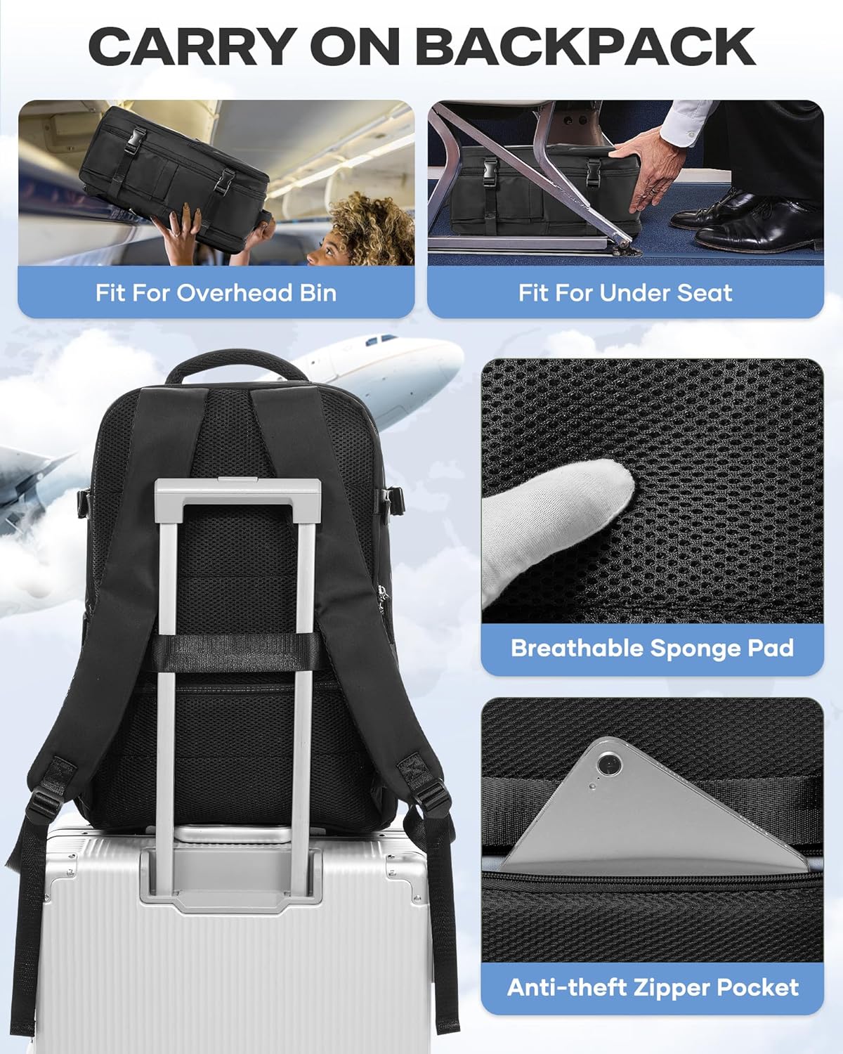 Travel Backpack Carry On Backpack Personal Item Travel Bag Mochila De Viaje Carry On Backpack For Airplanes Traveling Backpack For Women Gym Backpacks College Backpacks Sapphire Blue - Colors A