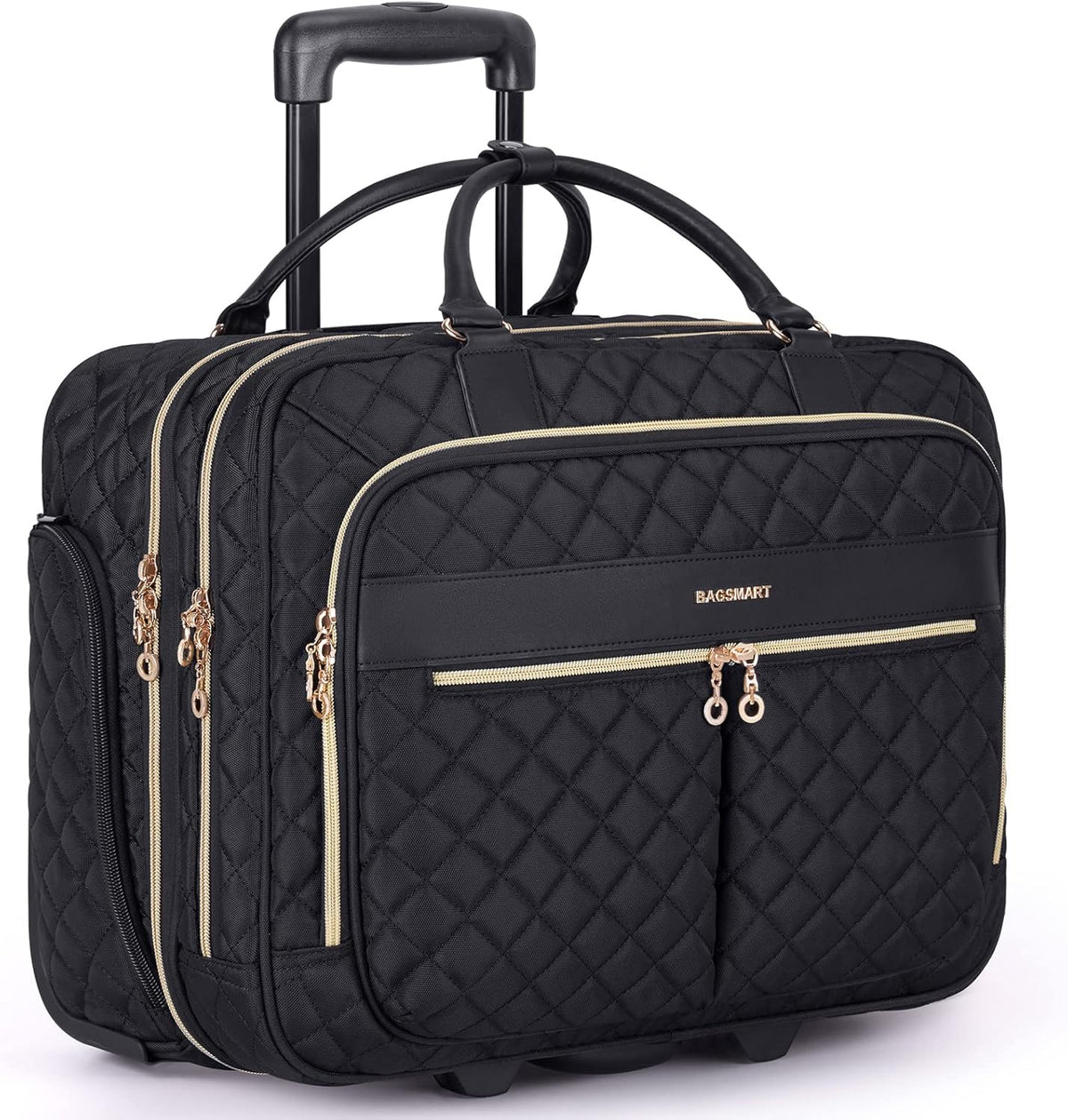Rolling Laptop Bag Women, 17.3-Inch Quilted Briefcase on Wheels, Computer Case for Business Travel Work