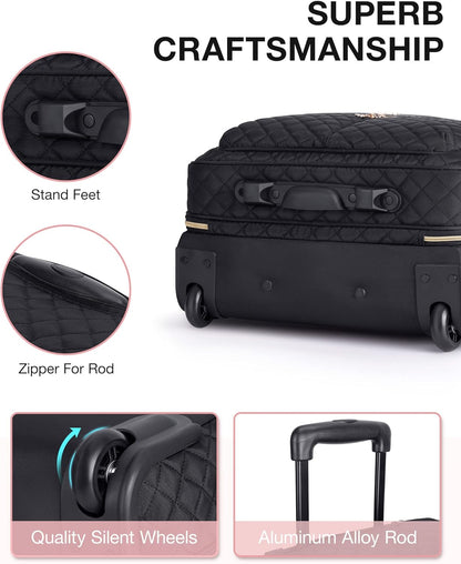 Rolling Laptop Bag Women, 17.3-Inch Quilted Briefcase on Wheels, Computer Case for Business Travel Work