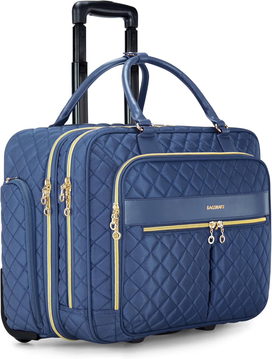 Rolling Laptop Bag Women, 17.3-Inch Quilted Briefcase on Wheels, Computer Case for Business Travel Work