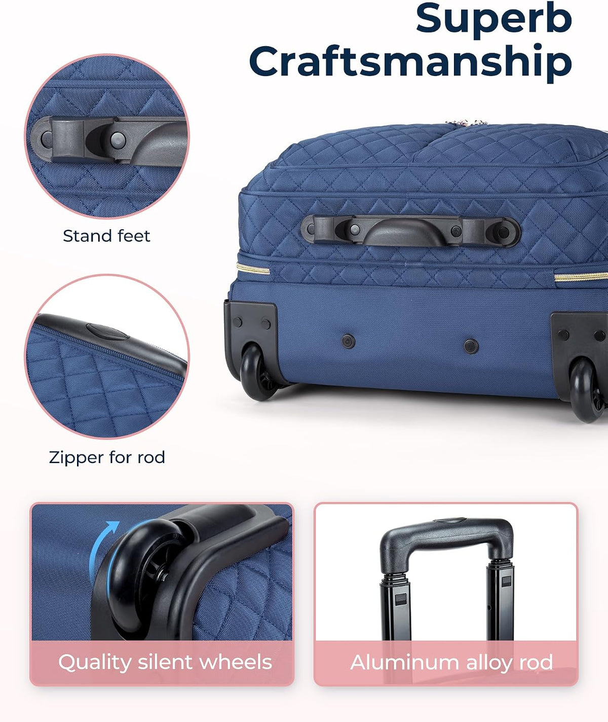 Rolling Laptop Bag Women, 17.3-Inch Quilted Briefcase on Wheels, Computer Case for Business Travel Work