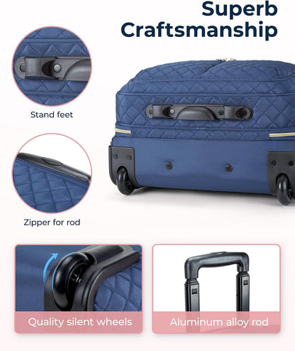 Rolling Laptop Bag Women, 17.3-Inch Quilted Briefcase on Wheels, Computer Case for Business Travel Work