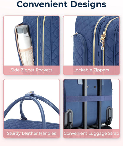 Rolling Laptop Bag Women, 17.3-Inch Quilted Briefcase on Wheels, Computer Case for Business Travel Work