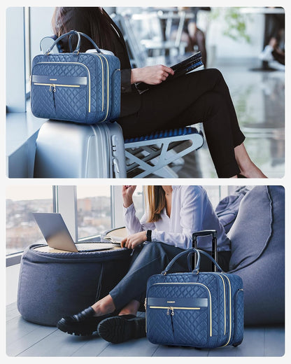 Rolling Laptop Bag Women, 17.3-Inch Quilted Briefcase on Wheels, Computer Case for Business Travel Work