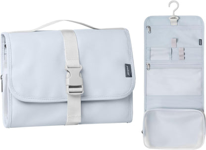 Hanging Travel Toiletry Bag, Foldable Cosmetic Bag with Multiple Compartments, Water-Resistant Makeup Bag for Toiletries, Accessories (Light Blue)