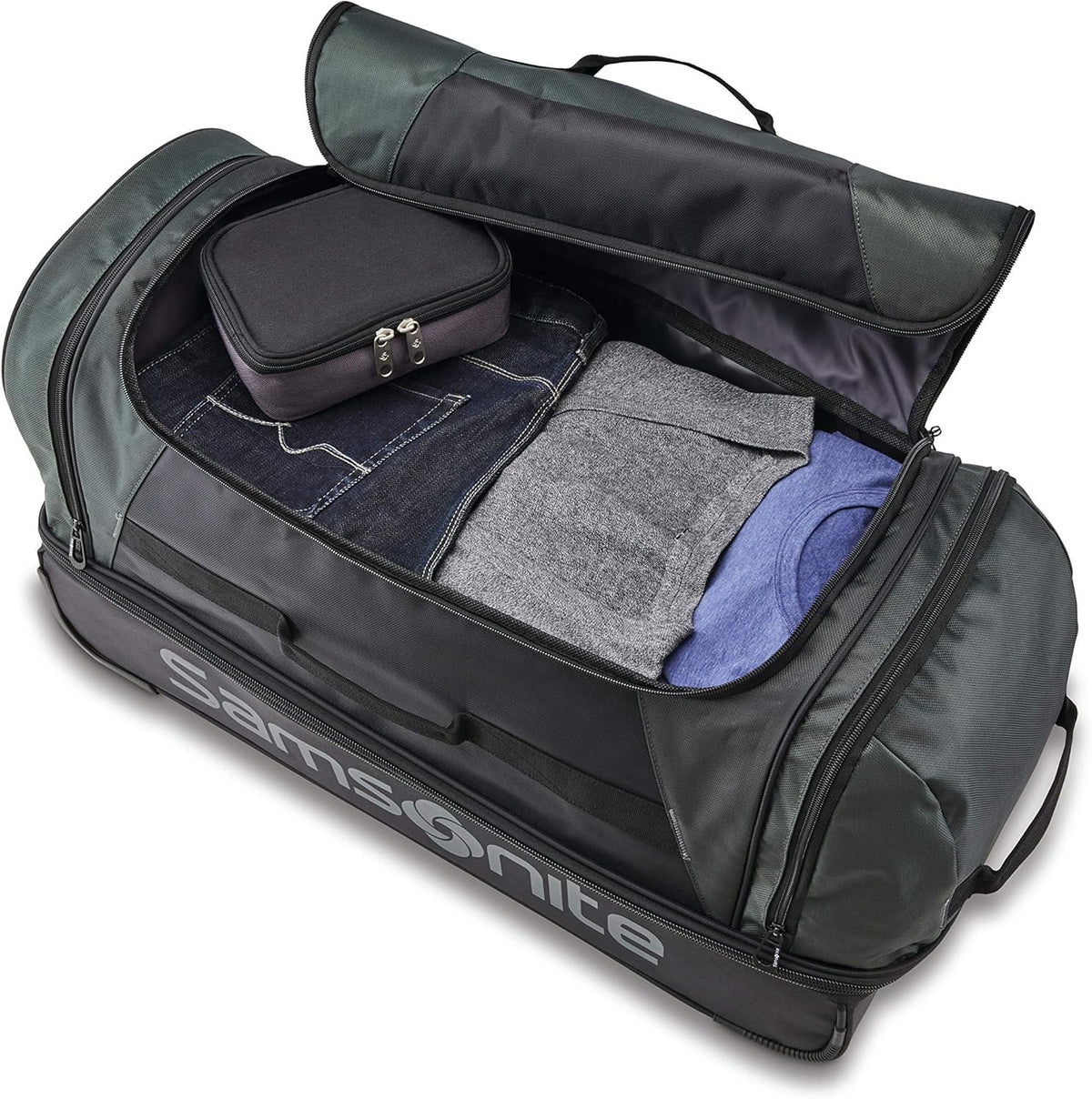 Andante 2 Wheeled Duffel Bag – 32-Inch Durable Rolling Luggage with Inline Skate Wheels, Push-Button Handle & Spacious Compartments – Travel-Friendly and Lightweight- Navy/Black
