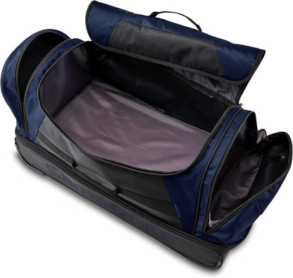 Andante 2 Wheeled Duffel Bag – 32-Inch Durable Rolling Luggage with Inline Skate Wheels, Push-Button Handle & Spacious Compartments – Travel-Friendly and Lightweight- Navy/Black