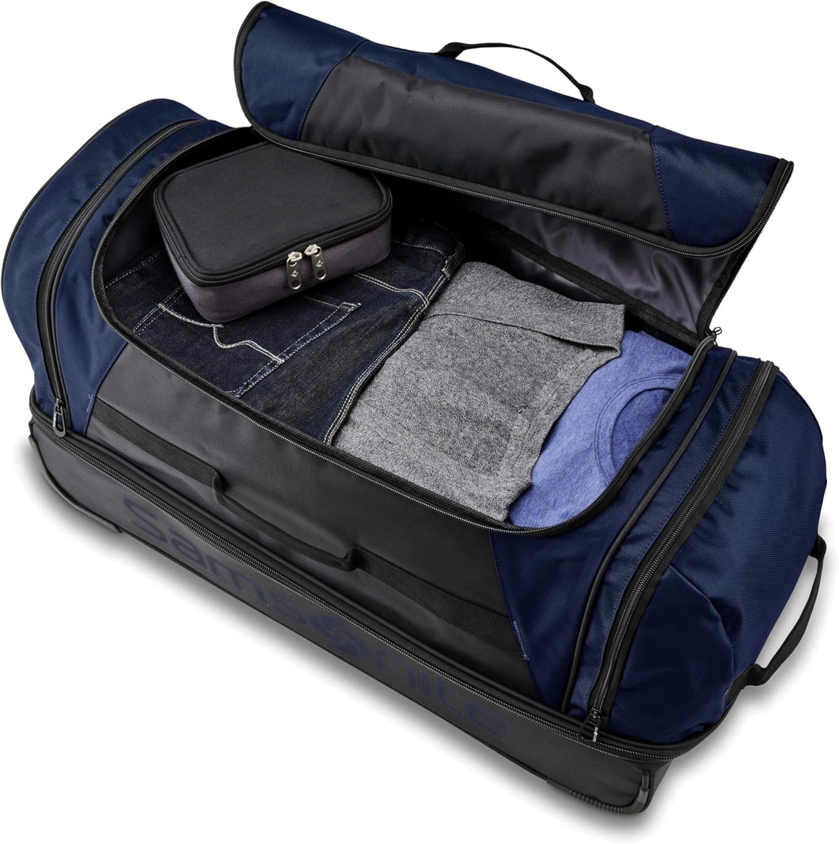 Andante 2 Wheeled Duffel Bag – 32-Inch Durable Rolling Luggage with Inline Skate Wheels, Push-Button Handle & Spacious Compartments – Travel-Friendly and Lightweight- Navy/Black