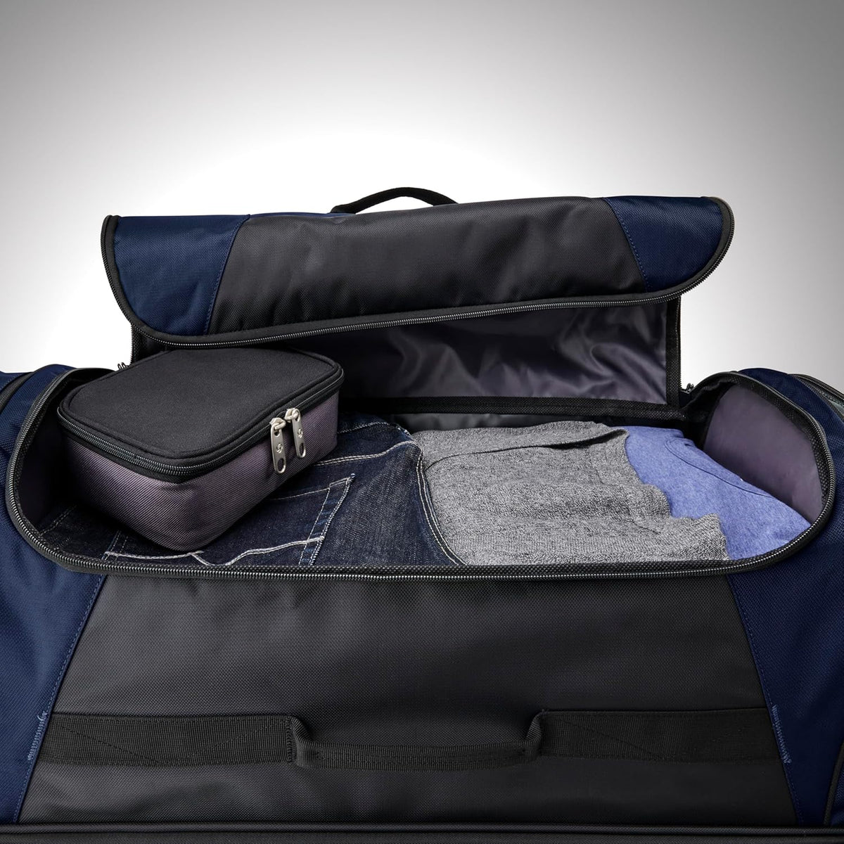 Andante 2 Wheeled Duffel Bag – 32-Inch Durable Rolling Luggage with Inline Skate Wheels, Push-Button Handle & Spacious Compartments – Travel-Friendly and Lightweight- Navy/Black