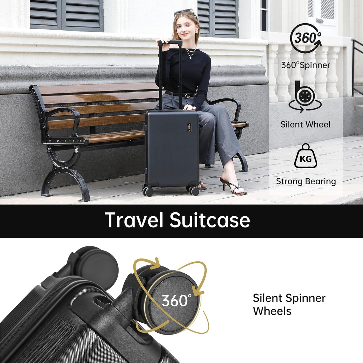 Hulsin 20 IN Hard Shell Carry on Luggage 22x14x9 Airline Approved for Women | Hardside Carry-on Suitcase with Spinner Wheels,Small Lightweight Rolling Suitcase for Travel,Holiday,Business
