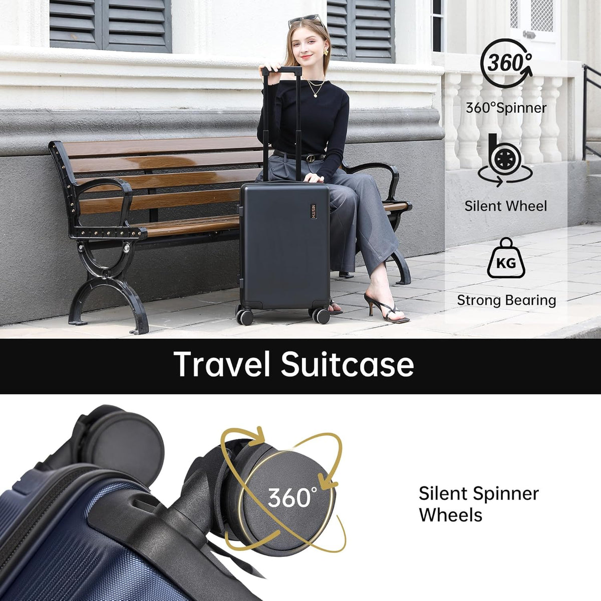 Hulsin 20 IN Hard Shell Carry on Luggage 22x14x9 Airline Approved for Women | Hardside Carry-on Suitcase with Spinner Wheels,Small Lightweight Rolling Suitcase for Travel,Holiday,Business