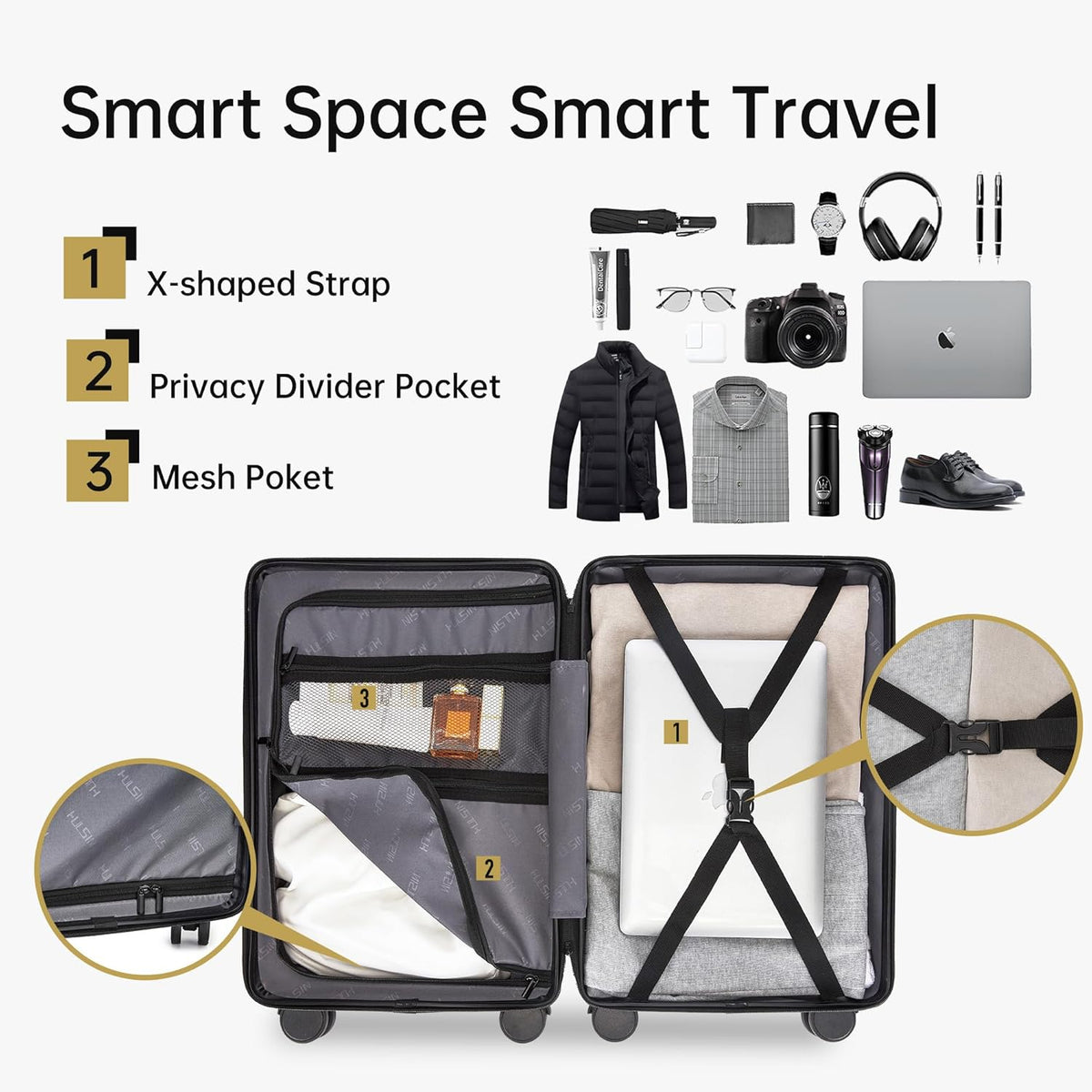 Hulsin 20 IN Hard Shell Carry on Luggage 22x14x9 Airline Approved for Women | Hardside Carry-on Suitcase with Spinner Wheels,Small Lightweight Rolling Suitcase for Travel,Holiday,Business