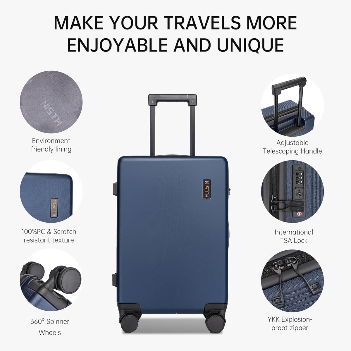 Hulsin 20 IN Hard Shell Carry on Luggage 22x14x9 Airline Approved for Women | Hardside Carry-on Suitcase with Spinner Wheels,Small Lightweight Rolling Suitcase for Travel,Holiday,Business
