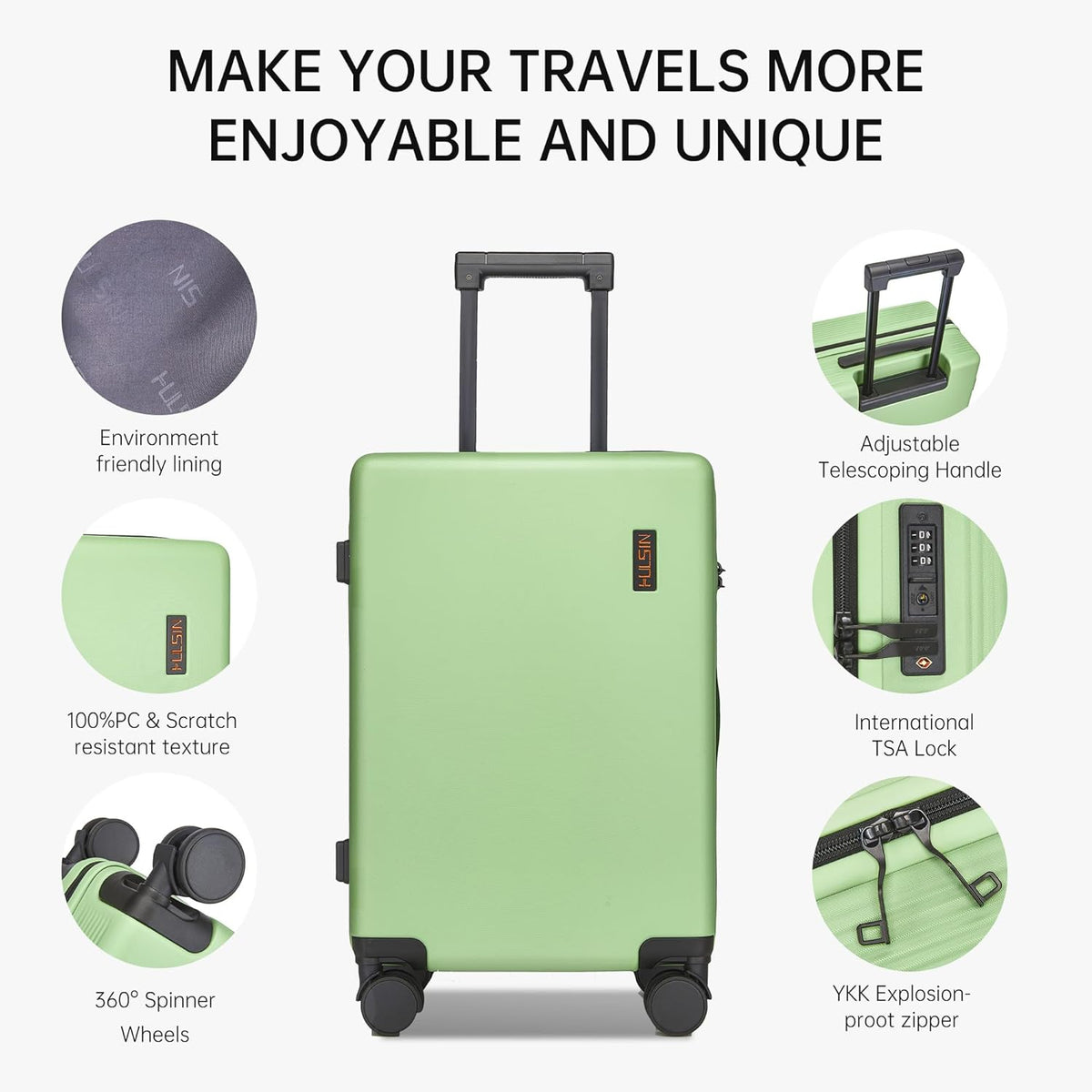 Hulsin 20 IN Hard Shell Carry on Luggage 22x14x9 Airline Approved for Women | Hardside Carry-on Suitcase with Spinner Wheels,Small Lightweight Rolling Suitcase for Travel,Holiday,Business
