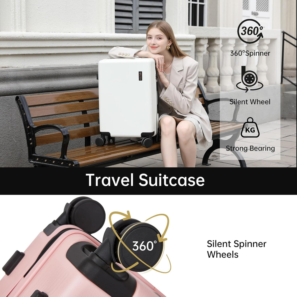 Hulsin 20 IN Hard Shell Carry on Luggage 22x14x9 Airline Approved for Women | Hardside Carry-on Suitcase with Spinner Wheels,Small Lightweight Rolling Suitcase for Travel,Holiday,Business