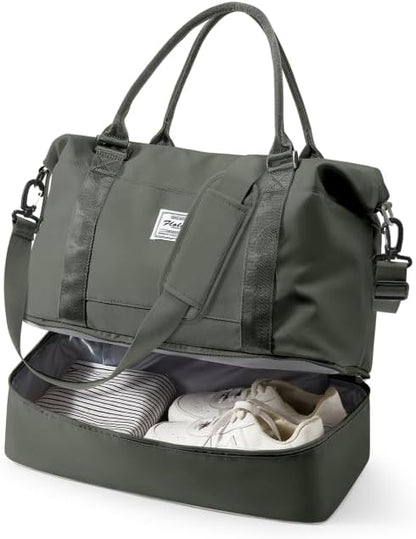 Travel Duffel Bag, 18x14x8 Inches Travel Bag Spirit with Shoes Compartment, Weekender Overnight Bag for Women with Trolley Sleeve, Carry On Bag for Airplanes Sport Tote Gym Bag Black - Colors B